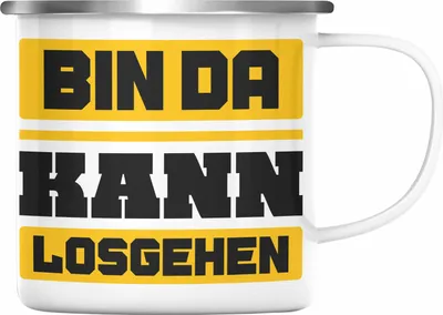 Produktbild von Trendation - Bin Da Kann Losgehen Emaille Tasse Lustiger Spruch Kollege Kollegin Witzige Emaille Emaille Tasse mit Spruch (Silber)