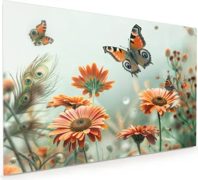 Produktbild von Küchenrückwand Spritzschutz Glas mit Motiv Schmetterling Wiese 40 x 40 cm