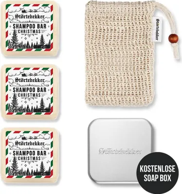 Produktbild von Störtebekker® Duschset - 3 x festes Shampoo (Zimt-Orange), Sisalsäckchen und GRATIS Seifendose - für die tägliche Pflege - Haar, Körper & Gesicht