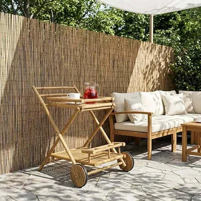 Imagen del producto de Carrito de servicio con ruedas de bambú, de 79 x 67,5 x 84 cm. Carrito de cocina móvil con espacio de almacenamiento y estantes, ideal para interiores y exteriores. Carrito con ruedas versátil para comedor y sala de estar