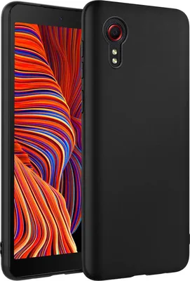 A black silicone phone case is shown next to a phone with a colorful wallpaper.