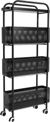 Immagine prodotto di Carrello sottile, con 4 ripiani, cesti estraibili, colore nero