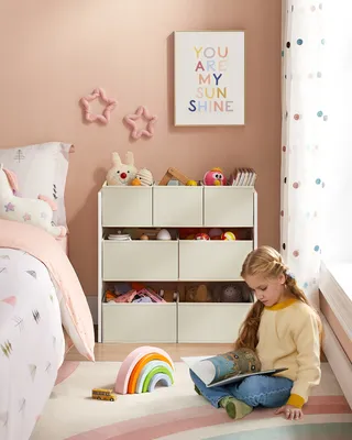 Produktbild von SONGMICS Kinderregal, Spielzeugregal, Bücherregal Kinder, mit 7 Aufbewahrungsboxen aus Vliesstoff, Kinderzimmer-Regal, geräumig, 29,5 x 62,5 x 60 cm,