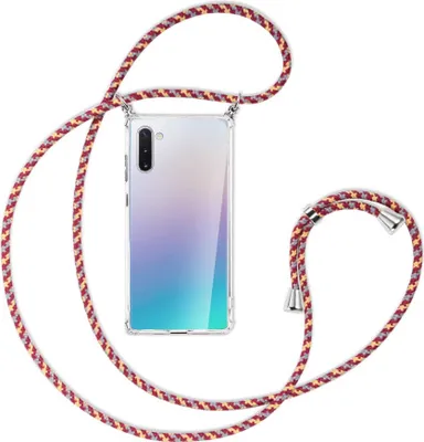 Produktbild von Handykette Backcover-Schutzhülle mit Band (Metall silberfarben) für Samsung Galaxy Note 10 - weinrot/gelb/grau