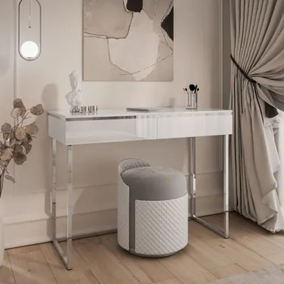 Produktbild von Konsole AURORA SILVER Weiss Hochglanz auf silbernem Gestell