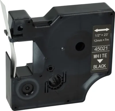 Produktbild von vhbw Schriftband-Kassette kompatibel mit Dymo LabelPoint 150, 300, 350, 200, 250, 100 Etiketten-Drucker 7m x 12mm Weiß auf Schwarz
