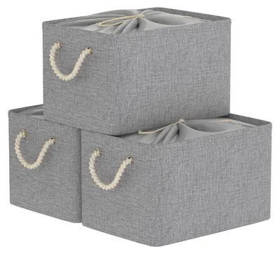 Produktbild von 3 Aufbewahrungsboxen, faltbare Aufbewahrungskörbe mit Kordelzugdeckel und 2 Griffen, Aufbewahrungskörbe für Schränke und Regale, 33 x 23 x 20 cm