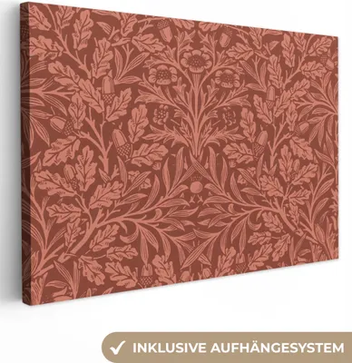 Produktbild von OneMillionCanvasses® - Leinwandbilder - 150x100 cm, Blätter - Pflanzen - Morris - Braun, Wandbilder Kunstdruck Wanddekoration - Foto auf Leinwand - Gemälde auf Holzrahmen