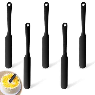 Produktbild von 5-teiliges hitzebeständiges Silikonspatel-Set, schmaler Silikonspatel zum Abschaben von Soßen, Kochen, Backen, Rühren, Teigschaber für kleine Schüsseln (schwarz)