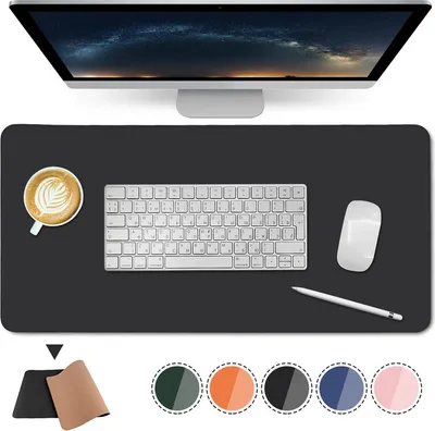Image de Sous-mains Tapis de bureau écologique double face en liège naturel et cuir Tapis de souris 90 * 45 cm / Noir