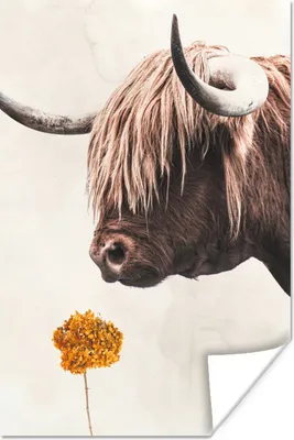 Produktbild von MuchoWow® Poster Schottischer Highlander - Blume - Vintage 80x120 cm - Papierdruck