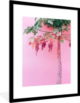 Produktbild von MuchoWow® Gerahmtes Poster Palme - Tropisch - Rosa - Sommer 60x80 cm - Poster mit Schwarzem Bilderrahmen Wandposter Rahmen Foto Bilder - Wohnzimmer - Dekorationen - Prämie