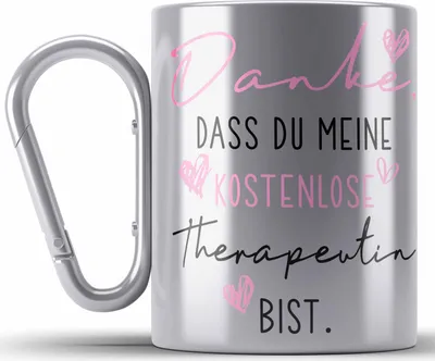 Produktbild von Trendation - Beste Freundin Edelstahl Tasse Karabiner Geschenk Beste Freundinnen Geburtstag Lustig Freundinnen Spruch Becher - Danke Dass Du Meine e Therapeutin Bist (Silber)