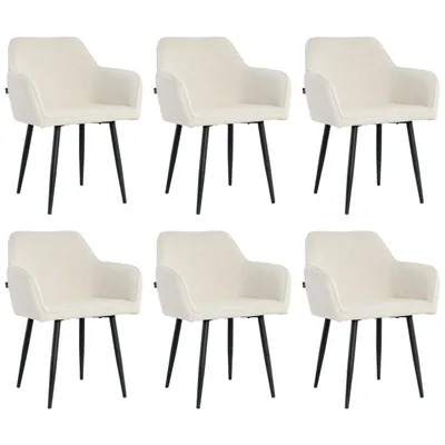 Produktbild von Lina® Diamond Esszimmerstühle 6er Set Bouclé Creme mit Armlehnen – Stilvoll für Esszimmer, Büro und Küche mit schwarzen Metallbeinen