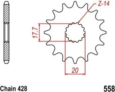 Produktbild von Ritzel 14Z Teilung 428 für YAMAHA DT TDR TZR 125 XVS 250 YZ 85 front sprocket
