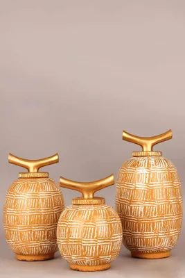 Produktbild von Evila Originals, Hochwertiges Dekoratives Topfset (3 Teile), Handbemalt, Keramik, Durchmesser: 14-16 cm, Höhe: 20-30 cm | Perfekt für moderne Wohnräume, Stilvoll und Funktional.