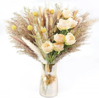Productafbeelding van Groot Boeket Gedroogde Bloemen Mix - Pampasgras, Riet en Meer - Boho Woondecoratie