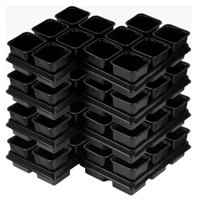 Produktbild von 48 Anzuchttöpfe mit Untersetzer, Blumentopf mit Pflanzschalen (Schwarz, 8x8x8cm)
