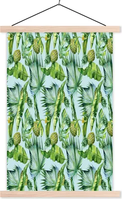 Produktbild von MuchoWow® Textilposter Vintage - Blätter - Ananas 60x90 cm mit holzfarbenen Rahmen - Textil