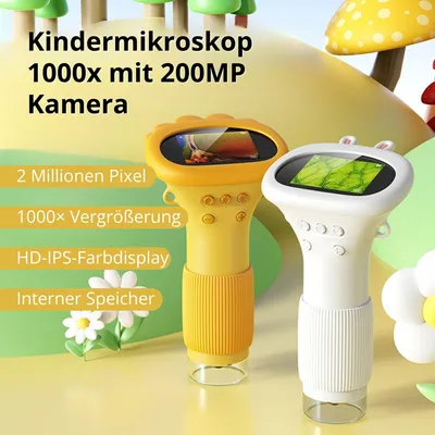Produktbild von Kindermikroskop 1000x mit 200MP Kamera – LED Display & Videoaufnahme, Wissenschaftliches Lernspielzeug für Kinder, tragbar – Weiß