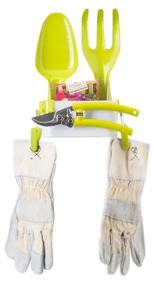 Produktbild von Zendea Gartengeräte-Set, grün, bestehend aus Schaufel, Rechen, Schere und prakti