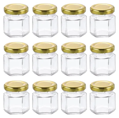 12 sechseckige Honiggläser 45 ml mit Golddeckeln