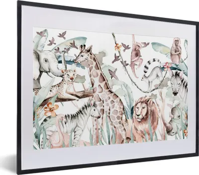 Produktbild von MuchoWow® MuchoWow® Gerahmtes Poster Aquarelle - Tiere - Pflanzen - Pastell - Jungen - Mädchen - Kinder - Kinder 40x30 cm - Poster mit zchwarzem Bilderrahmen - Bilderrahmen - Poster im Rahmen