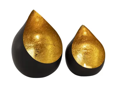 Zdjęcie produktu dla Zestaw świeczników 2-częściowy świecznik na tealight w kształcie kropli czarny wewnątrz pozłacany