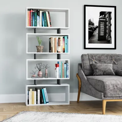 Image de Skye Decor, Langdon - Blanc, Anthracite, Bibliothèque, Blanc, PANNEAU DE PARTICULES 100 % MÉLAMINÉ, 72,5 x 25 x 161 cm