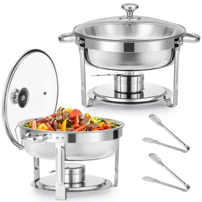 Obrázek produktu pro Sada dvou kulatých chafing dish nádob s skleněnými víky, objem 5,5 litru