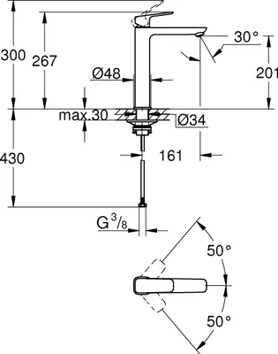 Immagine prodotto di GROHE Cubeo Mitigeur monocommandé pour lavabo, XL-Size, saillie 161mm, sans vidage, 1017290000, 1017290000