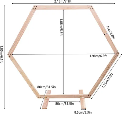 Produktbild von Holz Hexagon Hochzeits Hintergrundständer - Traubogen & Fotobox Rahmen - 2,15x1,85 m - Traglast 5 kg - Mit Erdankern - Naturholz