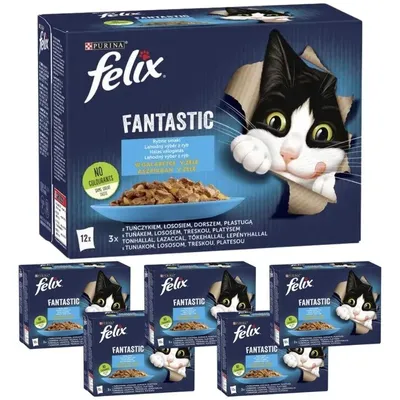 Zdjęcie produktu dla Karma dla kotów Felix Fantastic rybne smaki w galaretce 1,02 kg (12 x 85 g) x 6 opakowań