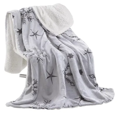 Produktbild von Kuscheldecke Cashmere / Sherpa Snowflake Grau - 150x200 cm Wohndecke Decke