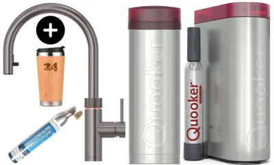 Immagine prodotto di «QUOOKER FLEX con bocca estraibile in PVD color canna di fucile VAQ PRO3 con CUBE 2 *Il rubinetto che fa tutto! (3XGMECUBE)» (2 pezzi) Rubinetto per acqua bollente a 100 °C con acqua potabile