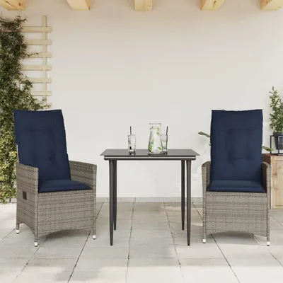 Produktbild von vidaXL Gartenstühle Verstellbar 2 Stk. mit Kissen Grau Poly Rattan