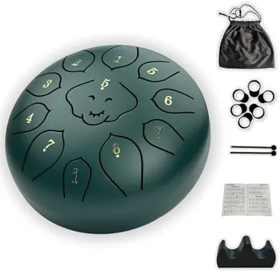 Produktbild von Stahlzungentrommel, 6 Zoll, mit 11 Tönen – Zungentrommel als Regentrommel für den Außenbereich und den Garten, für Einsteiger sowie für Meditation, Entspannung und musikalische Erleuchtung (grün)