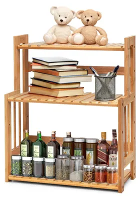 Image de Étagère de salle de bain en bambou, 3 niveaux, dimensions 42x18x53 cm, capacité de charge de 20 kg, pour salle de bain