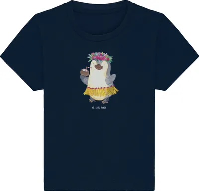 Produktbild von Mr. & Mrs. Panda Babyshirt Pinguin Kokosnuss 0. - 6. Monat - French Navy - Geschenk, Pinguine, Erholt, Hawaii, Aloha,  Baby T-Shirt, Top, Shirt