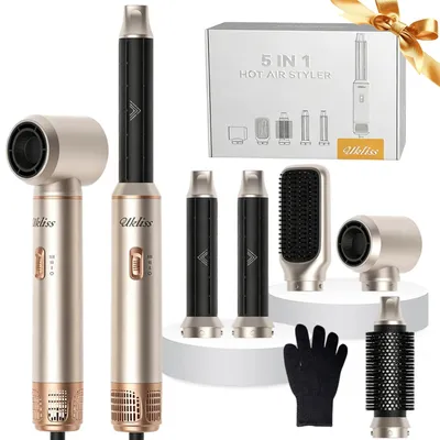 Produktbild von UKLISS 5-in-1-Haarstyler, 1000 W, mit Luftlockenstab, Glättbürste, Gold