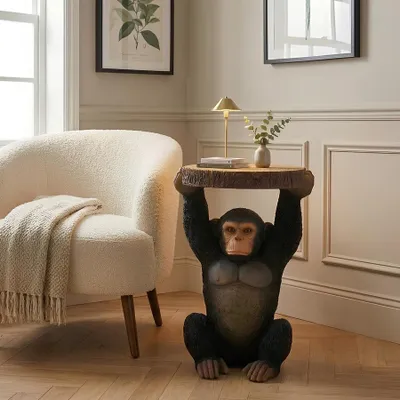 Produktbild von riess-ambiente Beistelltisch MONKEY 55cm schwarz grau Polyresin Affen-Skulptur runde Tischplatte