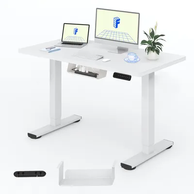Produktbild von FLEXISPOT EN1 Höhenverstellbarer Schreibtisch 100x60cm elektrisch mit einteiliger Tischplatte, Kabelmanagement & Ablagefach, 4 Memory-Funktion (Weiß)