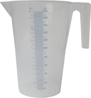 Produktbild von hünersdorff Messbecher 2 l, PP, 2 Skalen mit offenem Griff, transparent
