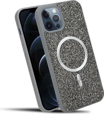 Produktbild von Cadorabo Hülle für Apple iPhone 12 PRO MAX Hülle Glitzer kompatibel mit MagSafe in GRAU magnetische Handyhülle Sparkle Diamond für Apple iPhone 12 PRO MAX stoßfeste Diamant Crystal Schutzhülle mit Magnetkraft