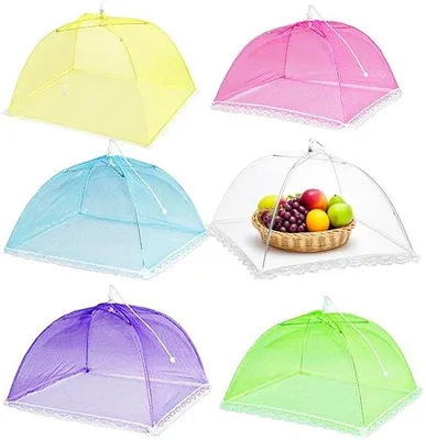 Obrázek produktu pro Sada 6 pop-up krytů na potraviny Unyqoos® – 43 x 43 cm, výška 12,7 cm, polyesterová síťovina a pozinkovaná ocelová konstrukce, ochrana proti hmyzu pro pikniky a grilování