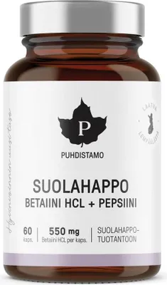 Image de Betaine HCL 60 capsules (Betaine HCl + Pepsin)