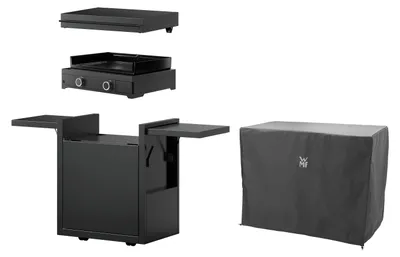 Produktbild von WMF Plancha Set 75G mit Plancha Grill Gas / Planchadeckel / Planchawagen / Abdeckhaube, 7800 W, 80 x 23.8 x 57.3 cm, Gusseisen / Stahl / Aluminium / Edelstahl, schwarz