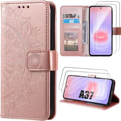 Image de Coque + 2 Verres Trempés pour Samsung Galaxy A37 5G, Antichoc Anti-Rayures CuirPolyuréthaneRose Motif Oriental