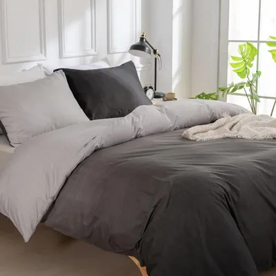 Productafbeelding van Bettenset, 3-delig, 240x220 cm, zwart, met gradiëntprint, microvezel, met rits