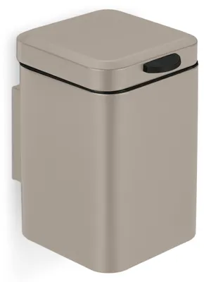 Image de Poubelle de salle de bain Relaxdays à fixation murale, 3 l, système d'ouverture automatique, seau intérieur amovible, en acier inoxydable, beige